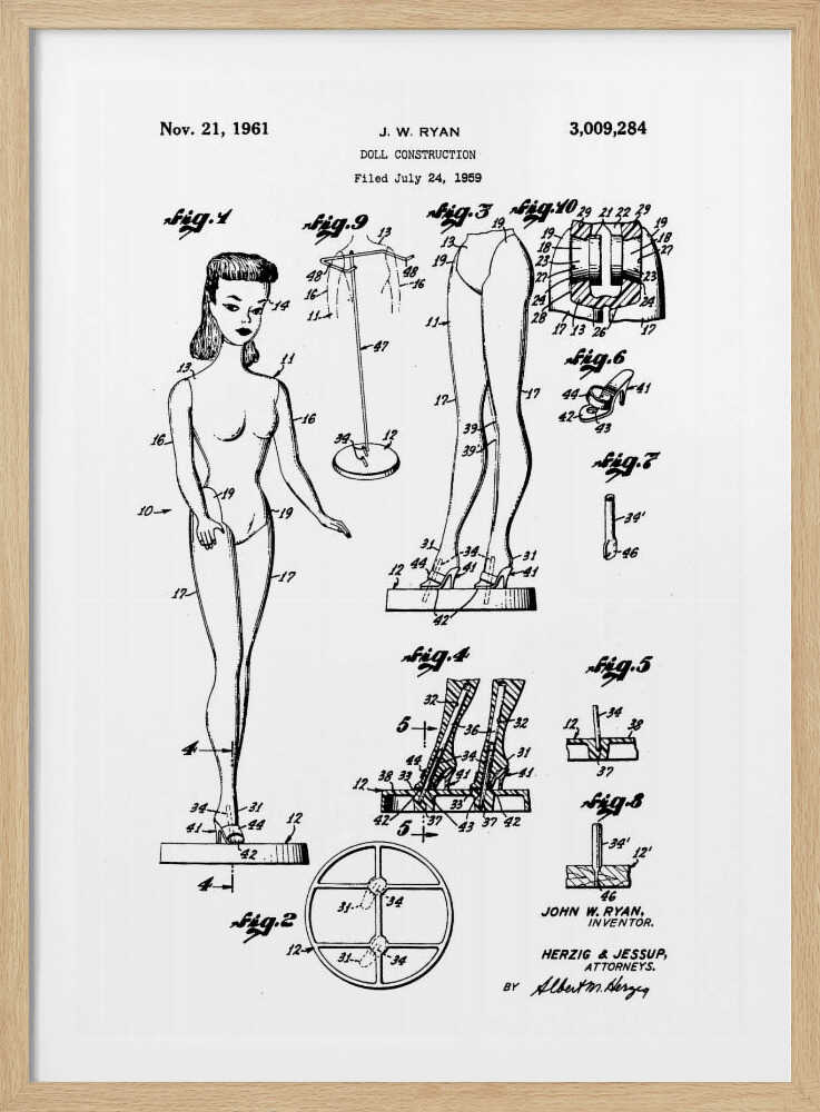 Doll Construction Patent 1961 - Poster / Art Print
