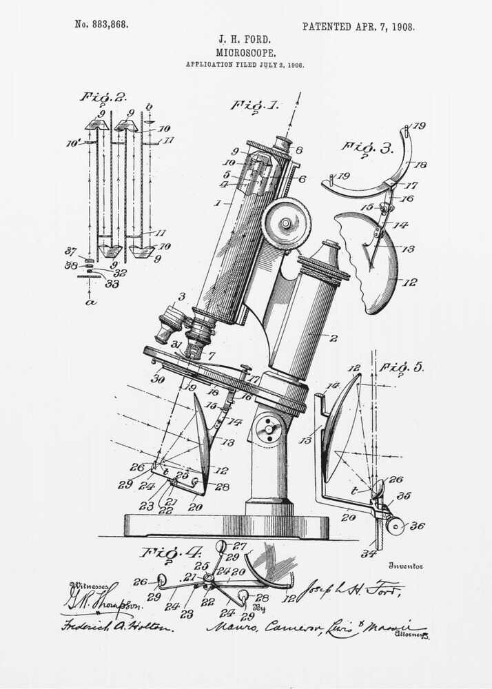 Microscope Patent 1908 - Poster / Art Print