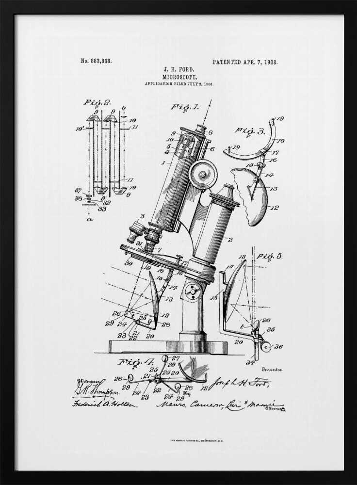 Microscope Patent 1908 - Poster / Art Print