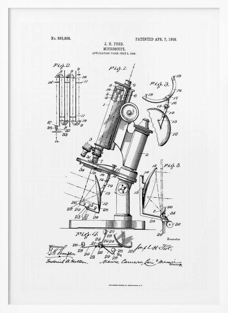 Microscope Patent 1908 - Poster / Art Print