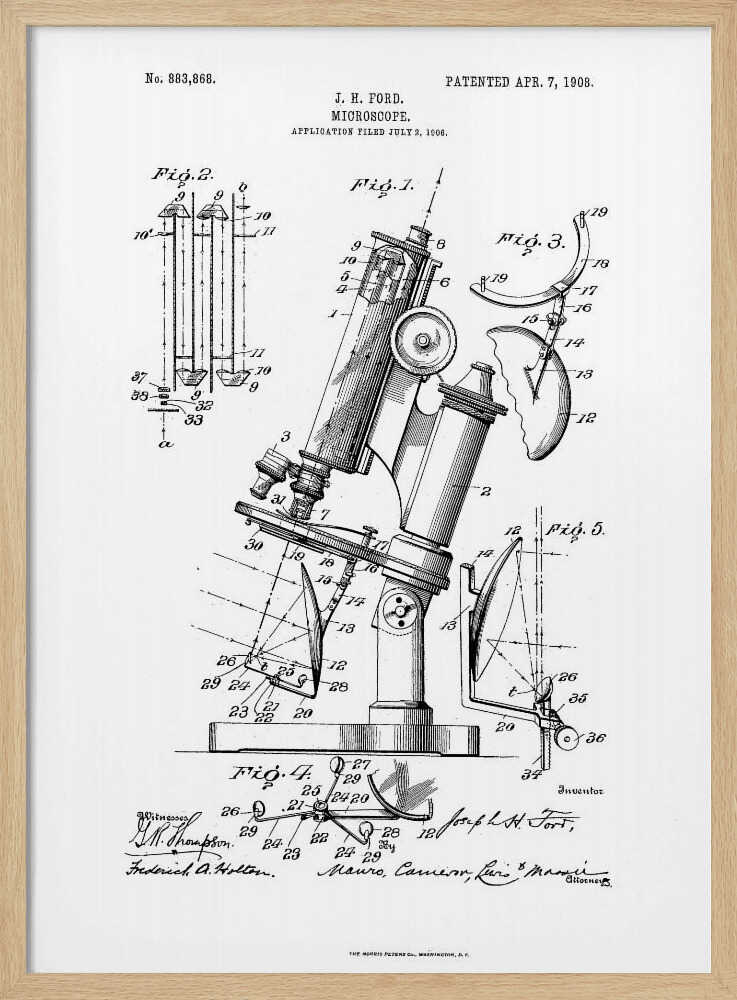 Microscope Patent 1908 - Poster / Art Print