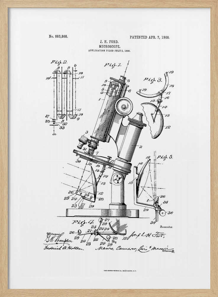 Microscope Patent 1908 - Poster / Art Print
