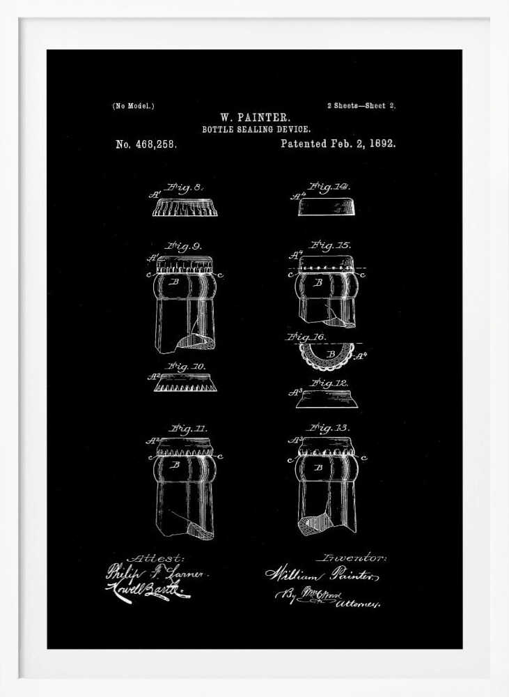 Bottle Sealing Device Patent 1892 - Poster / Art Print