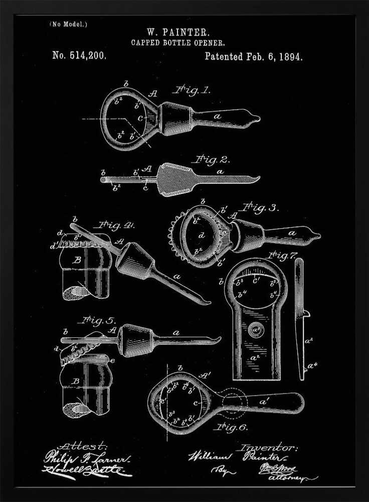 Capped Bottle Opener Patent 1894 - Poster / Art Print