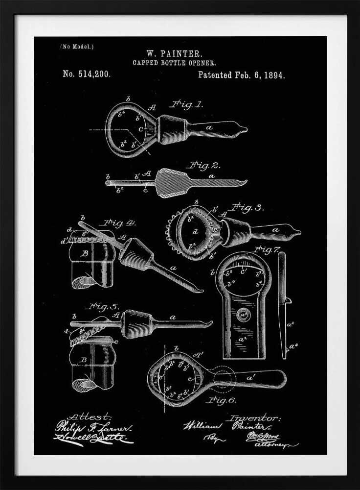 Capped Bottle Opener Patent 1894 - Poster / Art Print