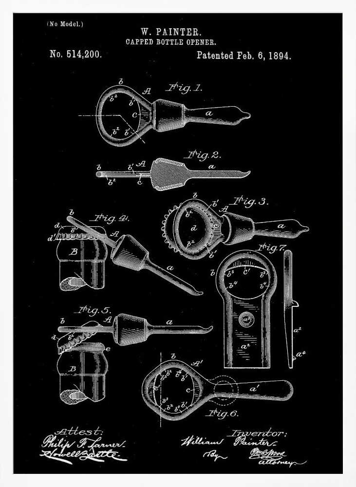 Capped Bottle Opener Patent 1894 - Poster / Art Print