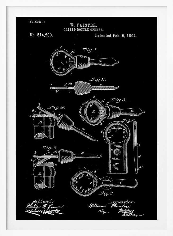 Capped Bottle Opener Patent 1894 - Poster / Art Print