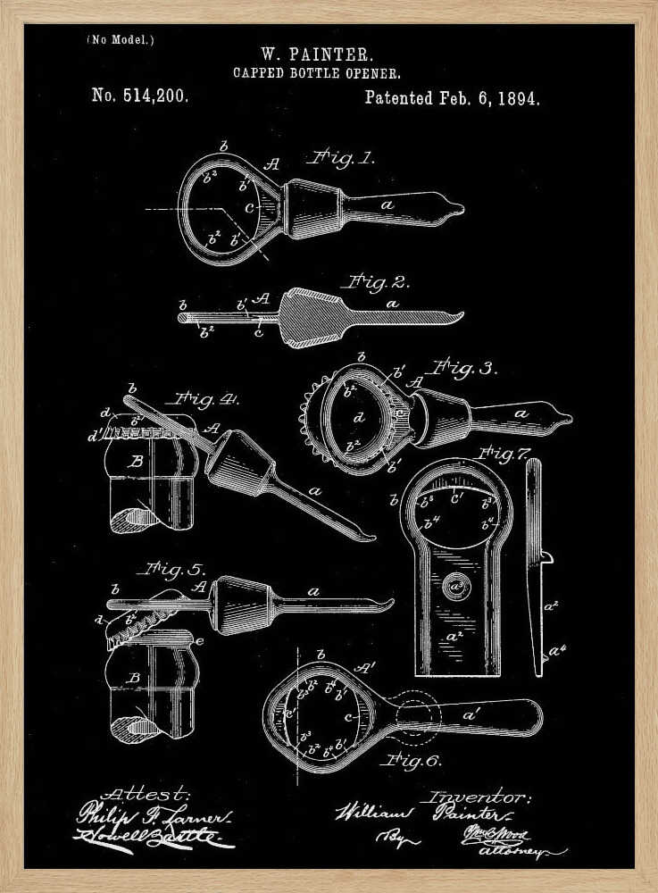 Capped Bottle Opener Patent 1894 - Poster / Art Print