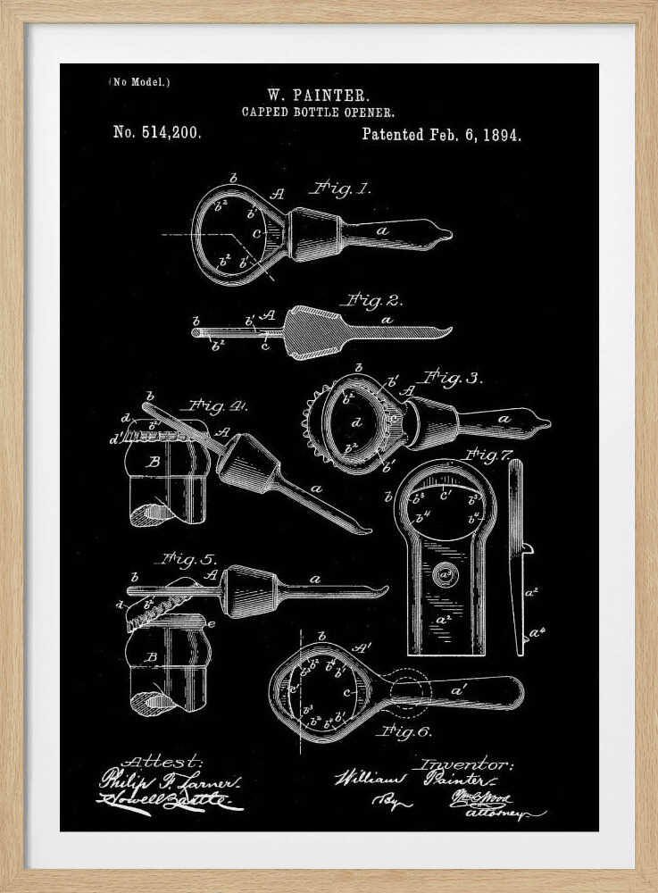 Capped Bottle Opener Patent 1894 - Poster / Art Print