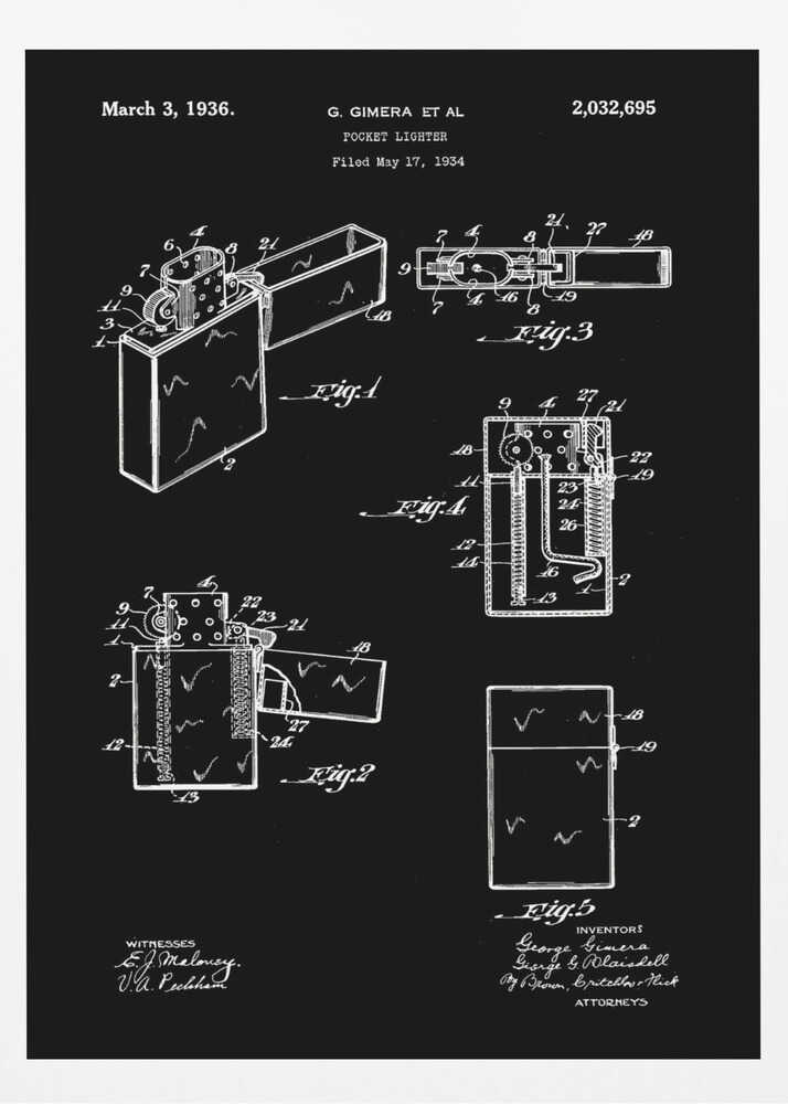 Pocket Lighter Patent 1934 - Poster / Art Print
