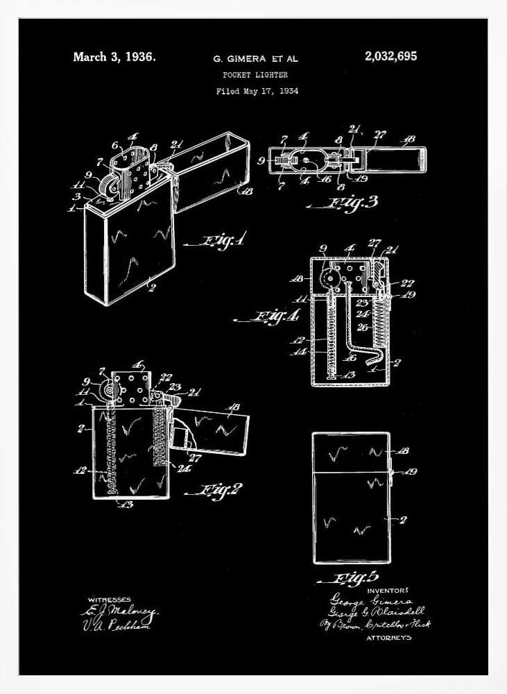 Pocket Lighter Patent 1934 - Poster / Art Print