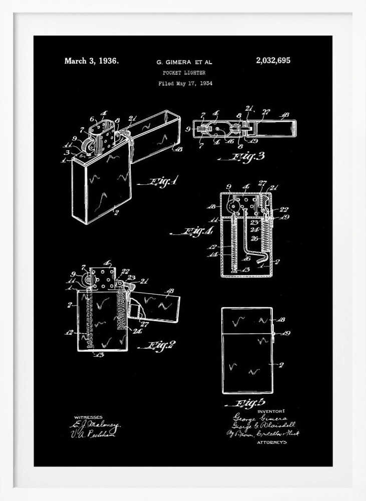 Pocket Lighter Patent 1934 - Poster / Art Print