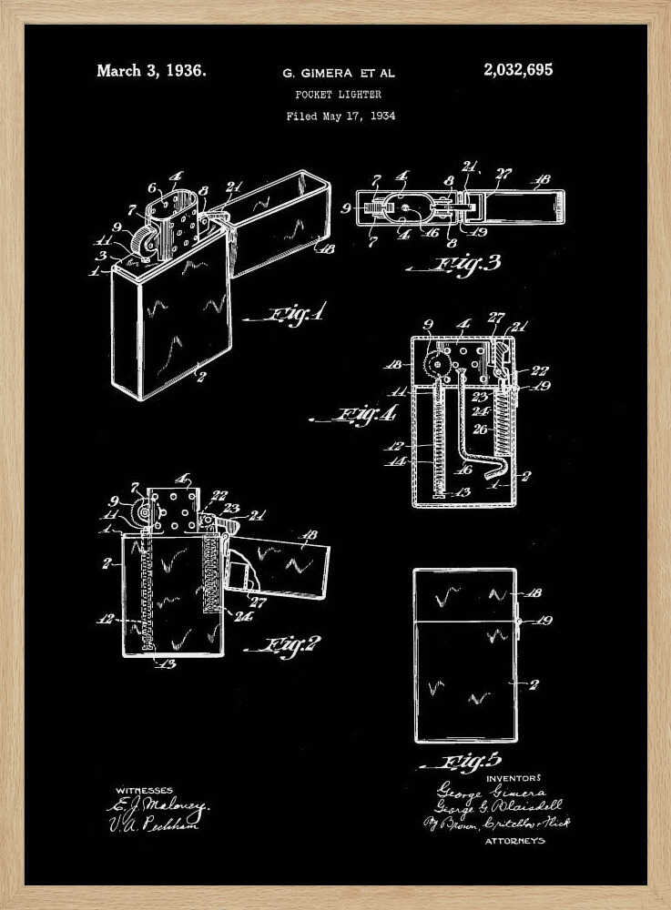 Pocket Lighter Patent 1934 - Poster / Art Print