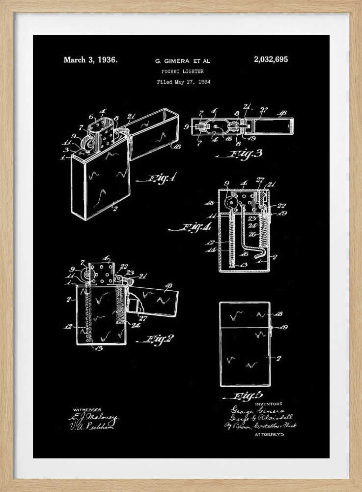 Pocket Lighter Patent 1934 - Poster / Art Print