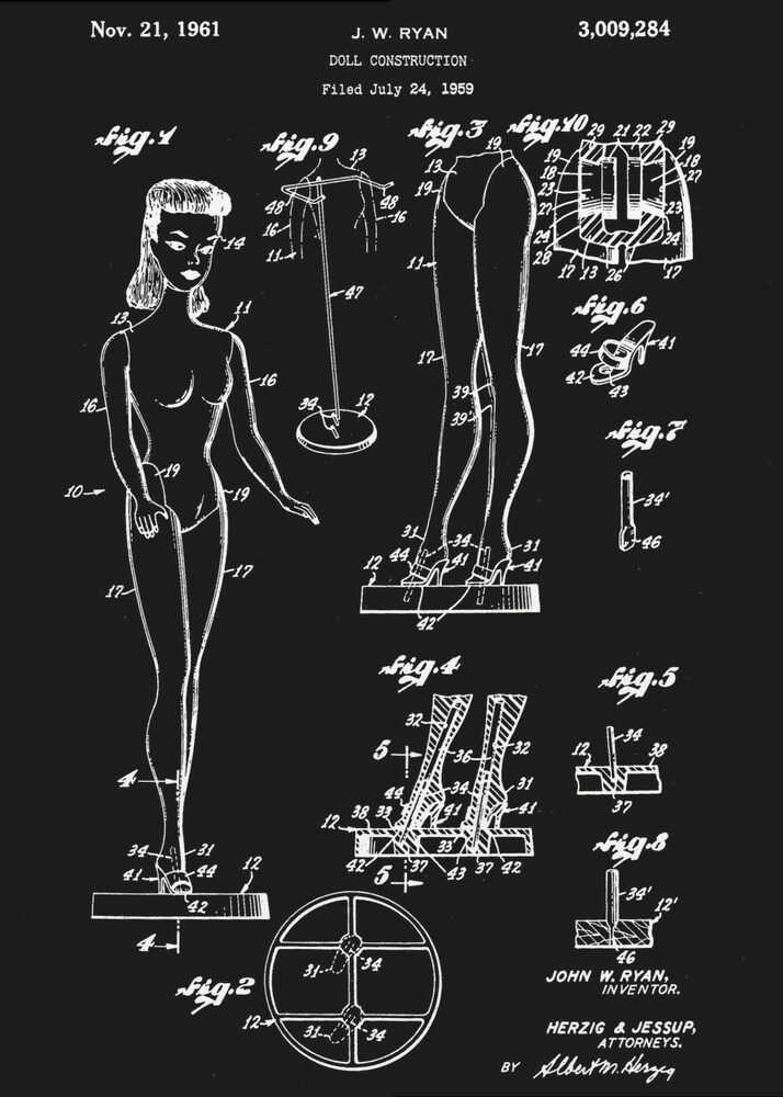 Doll Construction Patent 1961 - Poster / Art Print