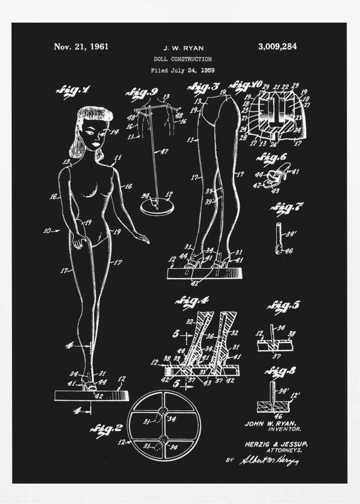 Doll Construction Patent 1961 - Poster / Art Print