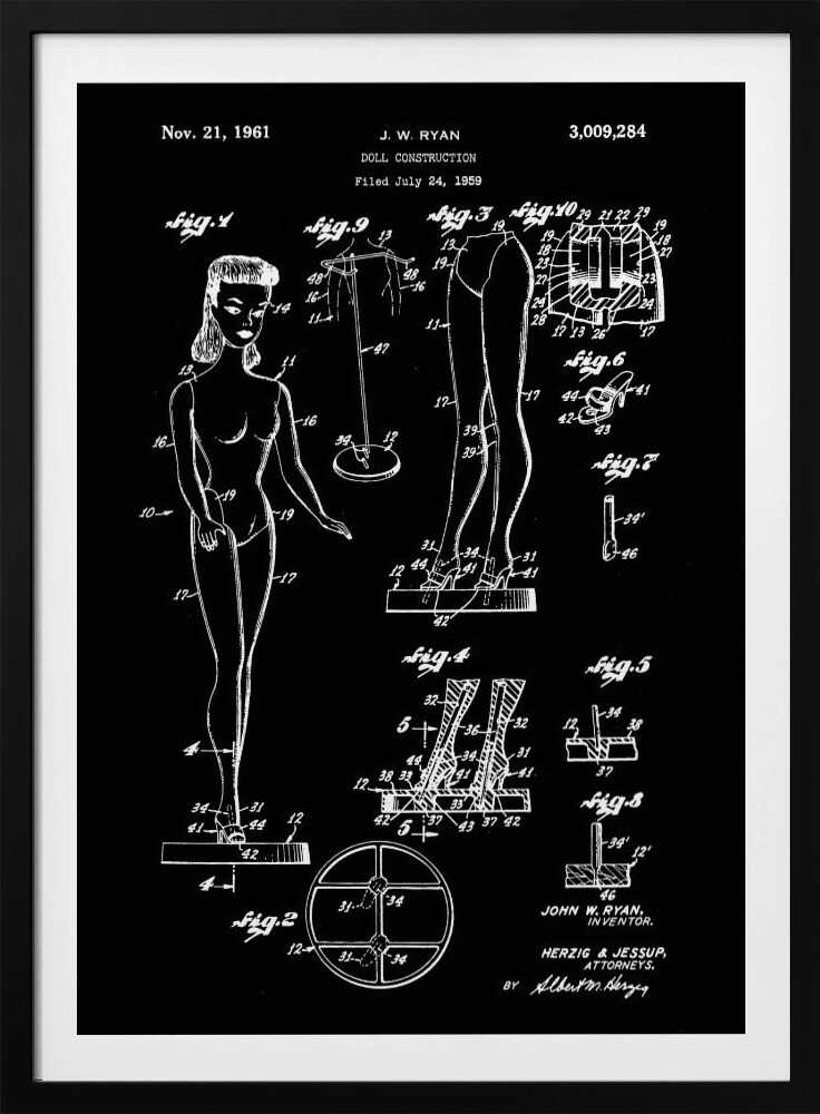 Doll Construction Patent 1961 - Poster / Art Print