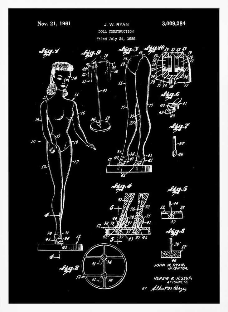 Doll Construction Patent 1961 - Poster / Art Print