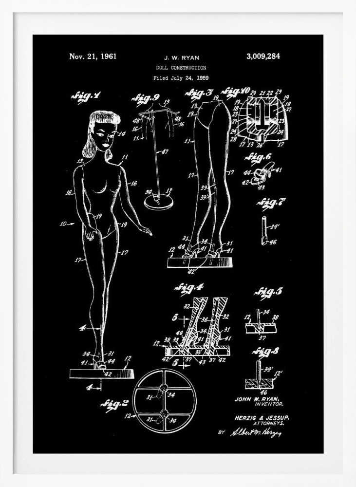 Doll Construction Patent 1961 - Poster / Art Print