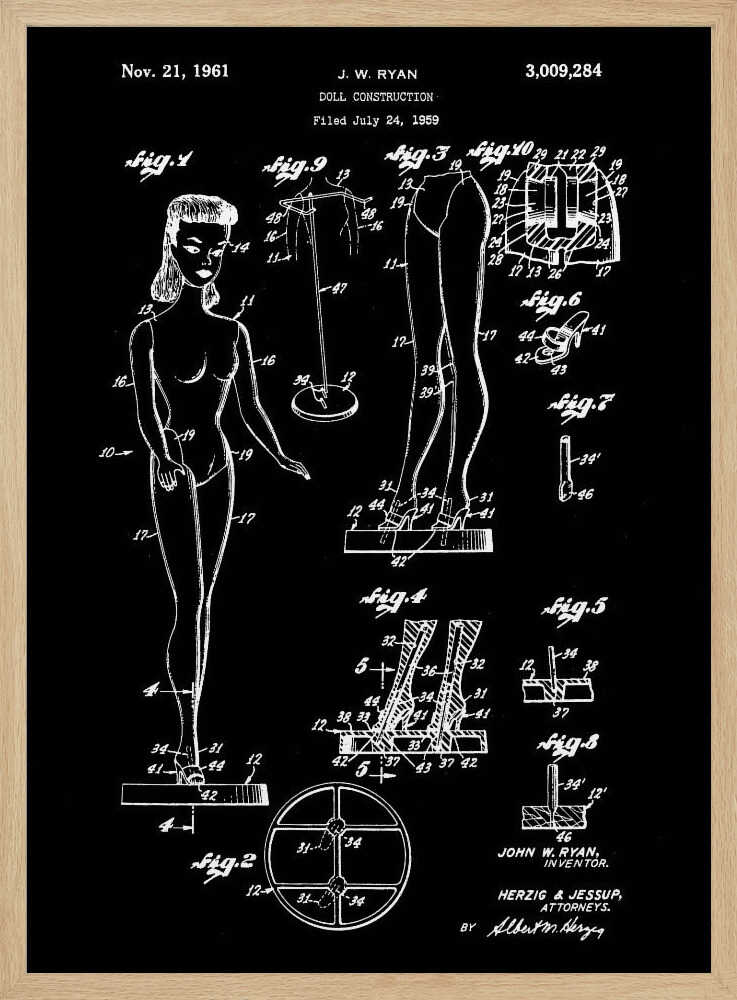 Doll Construction Patent 1961 - Poster / Art Print