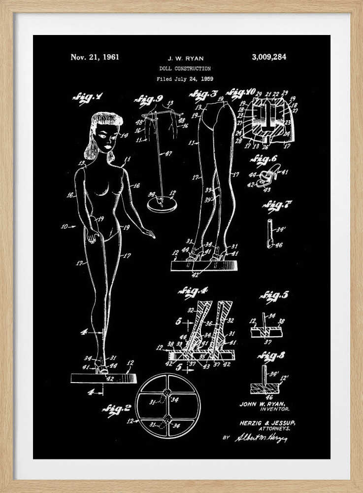 Doll Construction Patent 1961 - Poster / Art Print