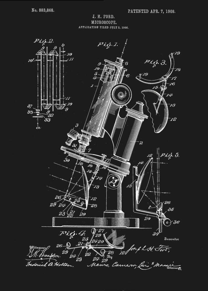 Microscope Patent 1908 - Poster / Art Print