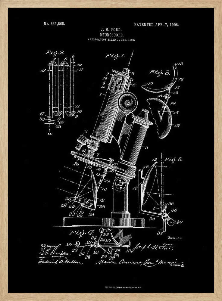 Microscope Patent 1908 - Poster / Art Print