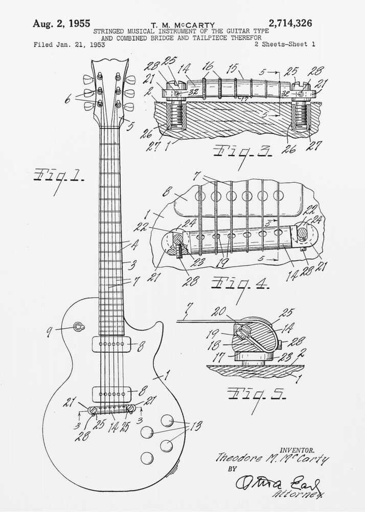 Electric Guitar Patent 1955 - Poster / Art Print