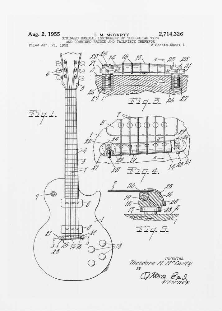 Electric Guitar Patent 1955 - Poster / Art Print