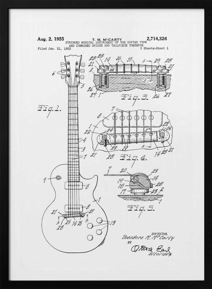 Electric Guitar Patent 1955 - Poster / Art Print