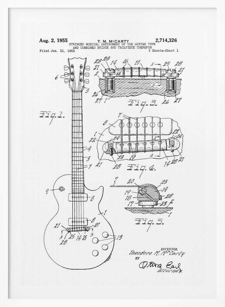 Electric Guitar Patent 1955 - Poster / Art Print