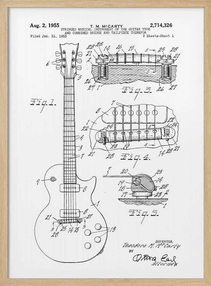 Electric Guitar Patent 1955 - Poster / Art Print