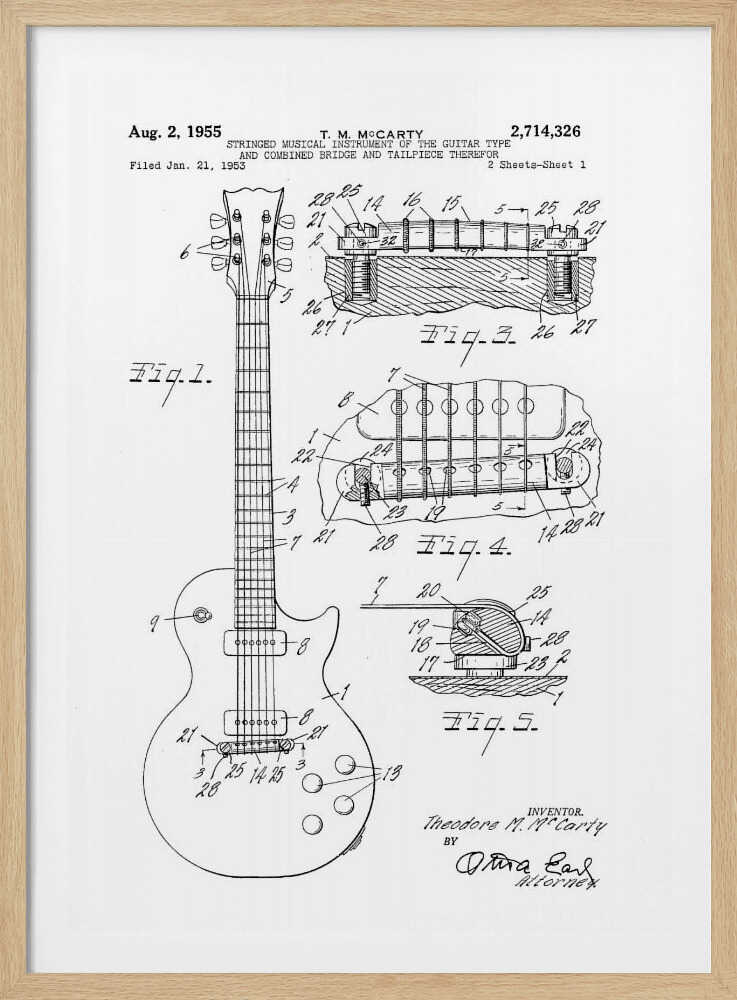 Electric Guitar Patent 1955 - Poster / Art Print