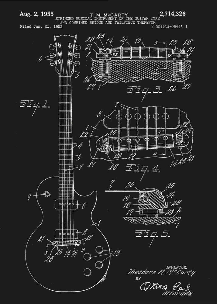 Electric Guitar Patent 1955 - Poster / Art Print