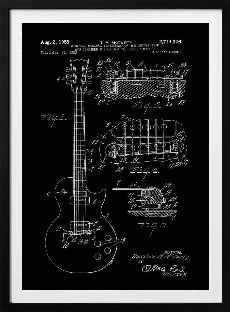 Electric Guitar Patent 1955 - Poster / Art Print