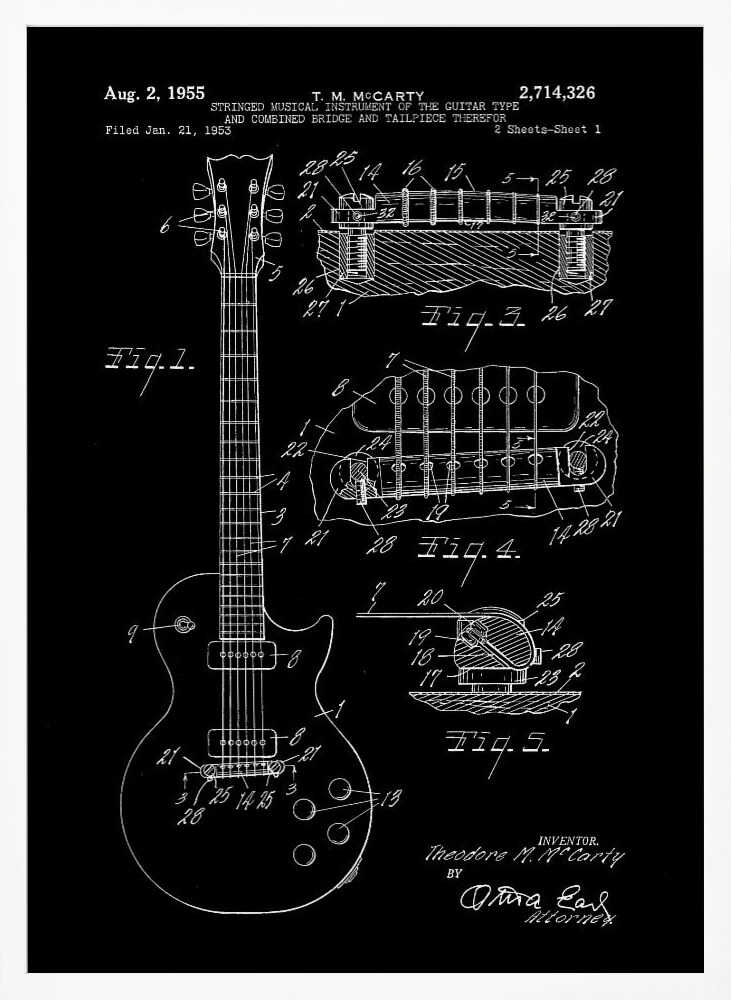 Electric Guitar Patent 1955 - Poster / Art Print