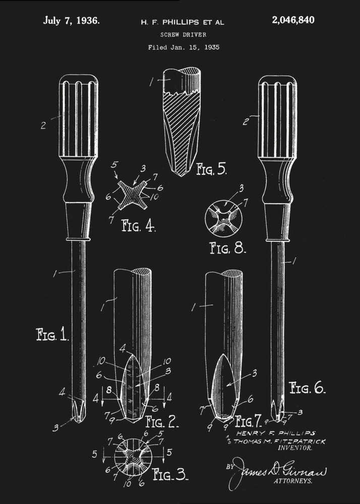Screw Driver Patent 1935 - Poster / Art Print