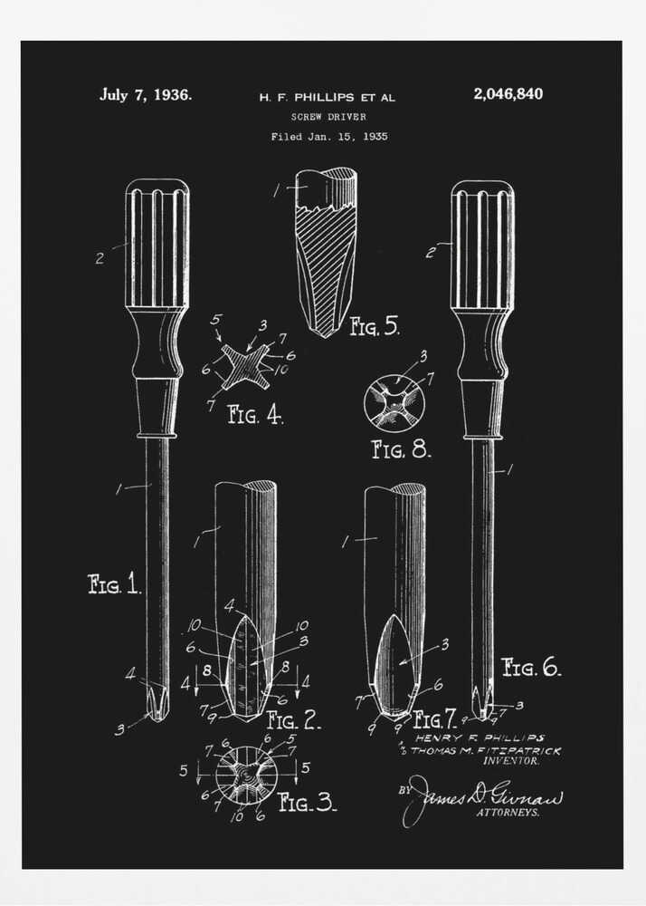 Screw Driver Patent 1935 - Poster / Art Print