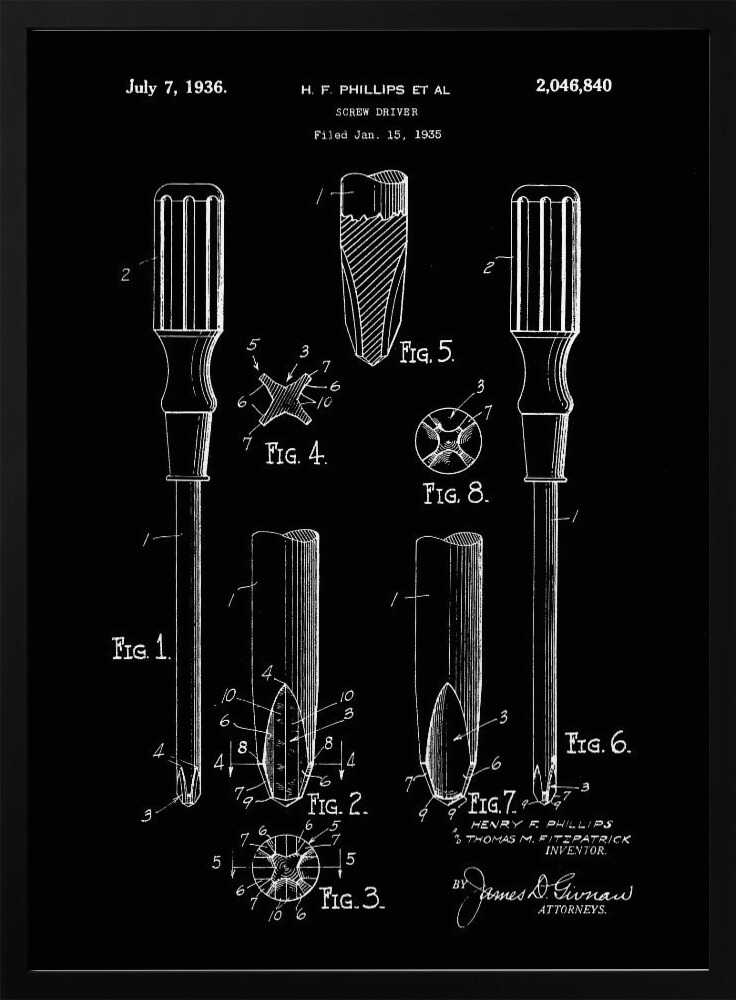 Screw Driver Patent 1935 - Poster / Art Print