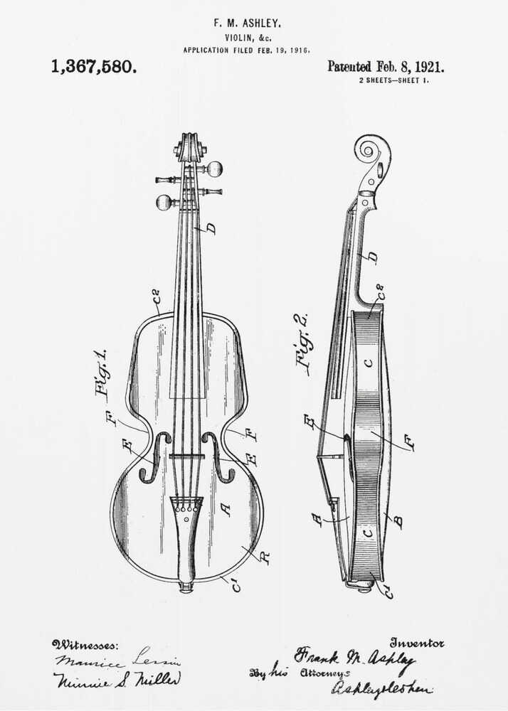 Violin Patent 1921 - Poster / Art Print