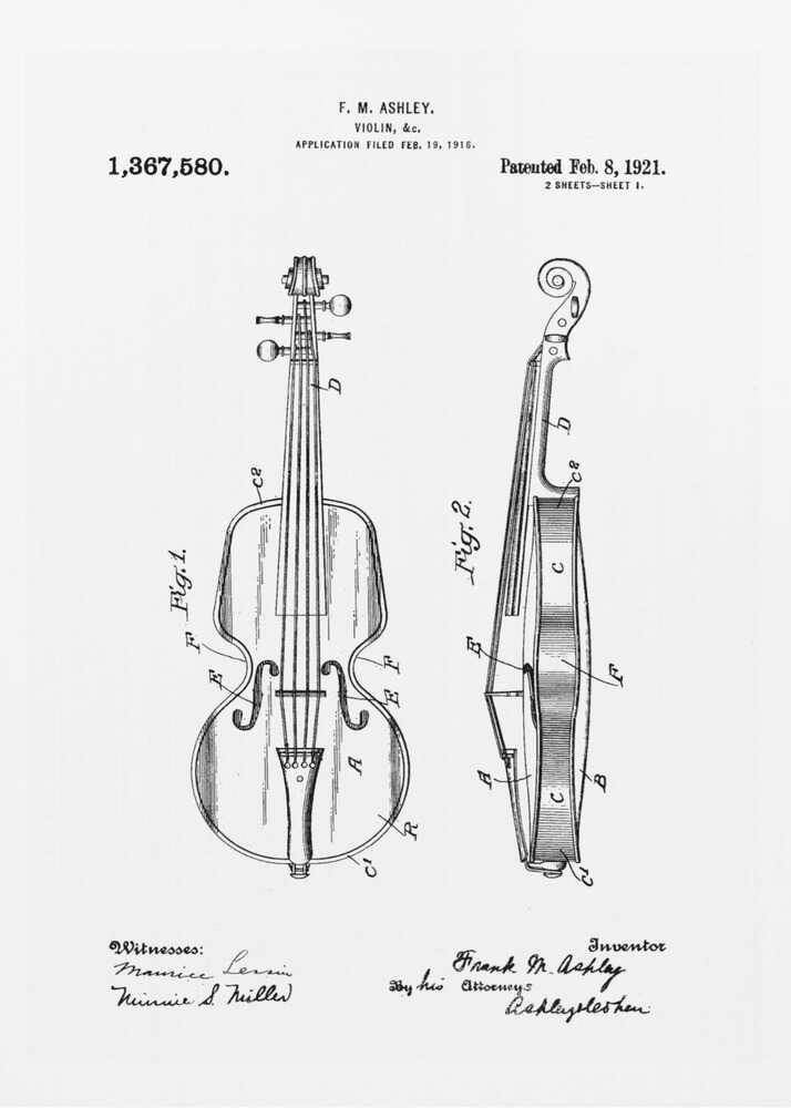 Violin Patent 1921 - Poster / Art Print