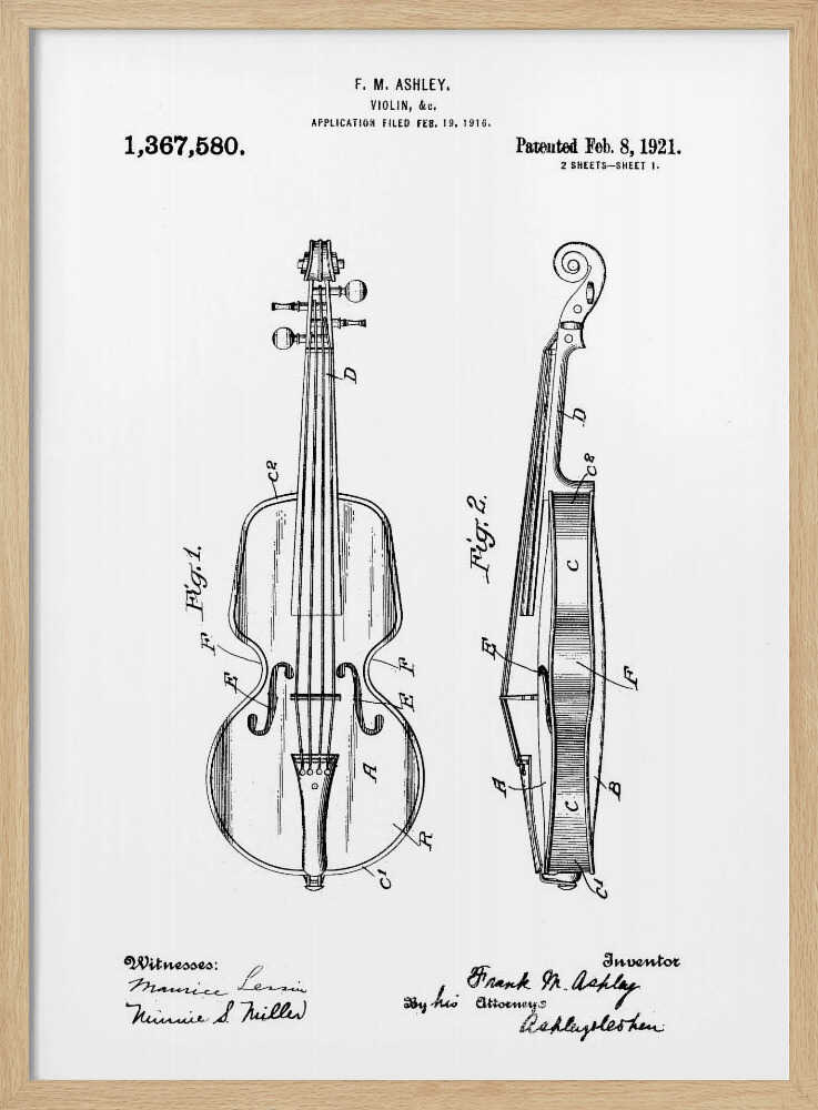 Violin Patent 1921 - Poster / Art Print