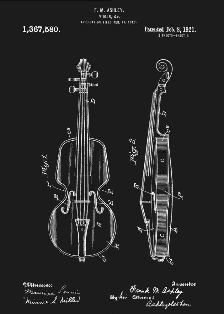Violin Patent 1921 - Poster / Art Print