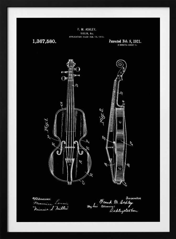 Violin Patent 1921 - Poster / Art Print