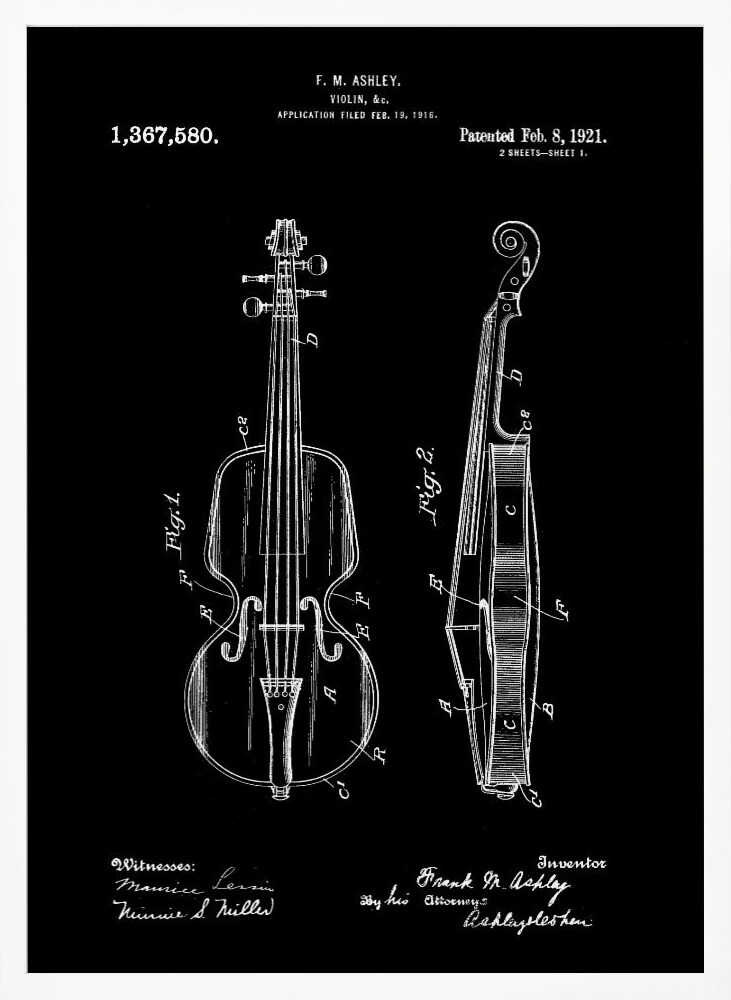 Violin Patent 1921 - Poster / Art Print
