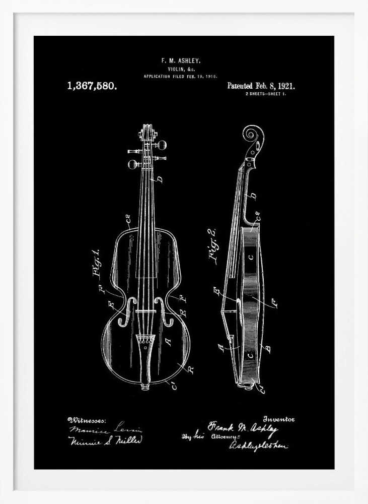 Violin Patent 1921 - Poster / Art Print