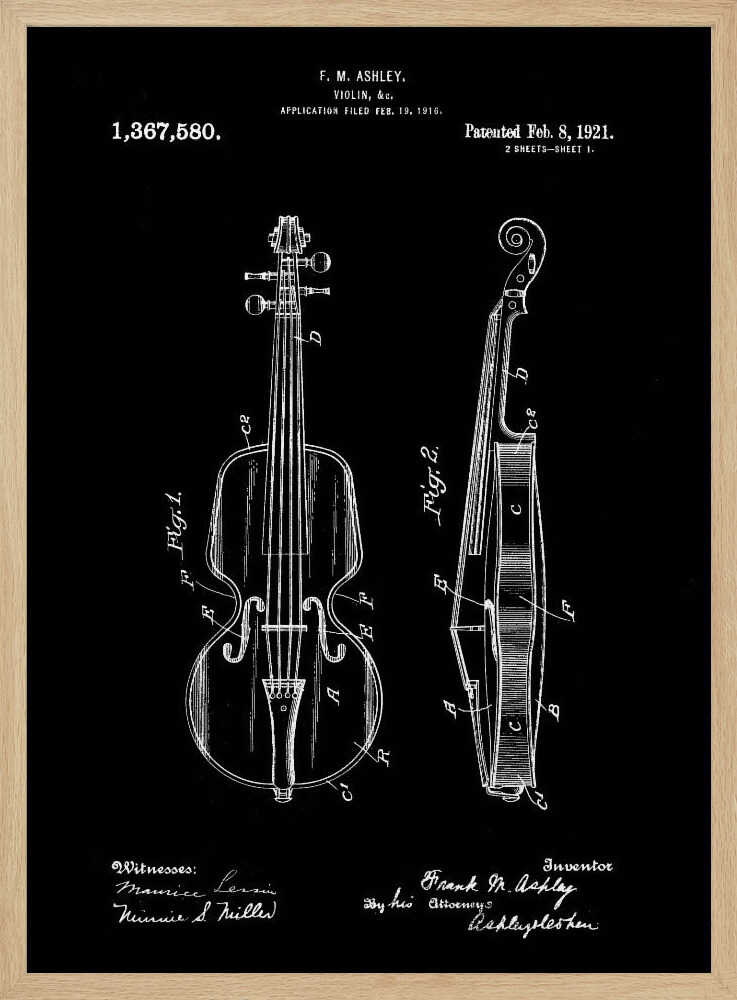 Violin Patent 1921 - Poster / Art Print
