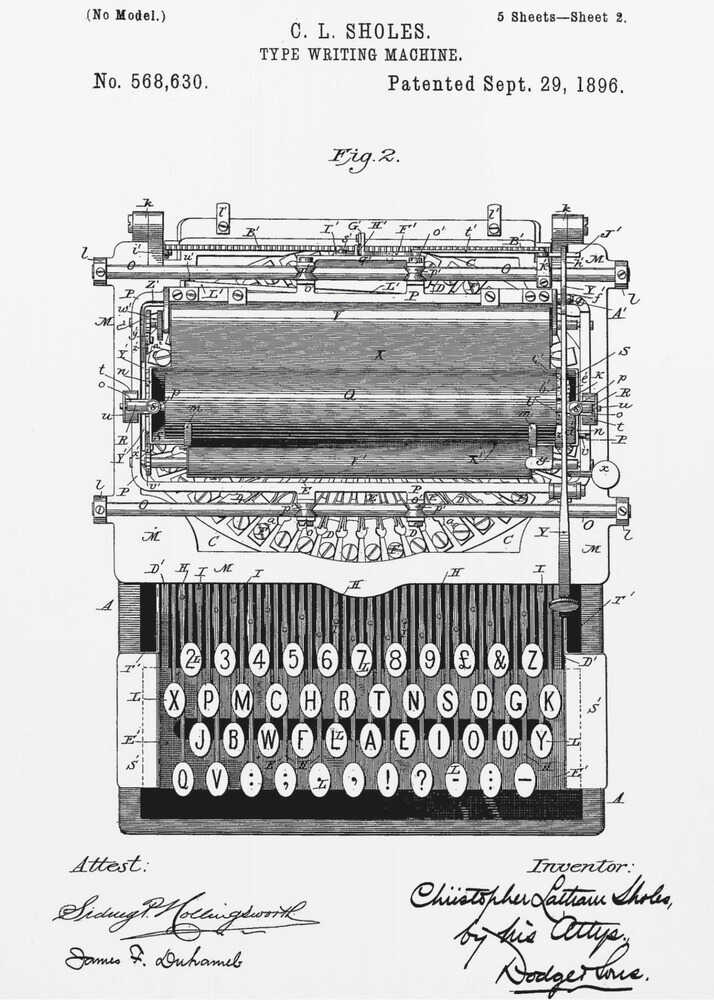 Typewriter Patent 1896 - Poster / Art Print