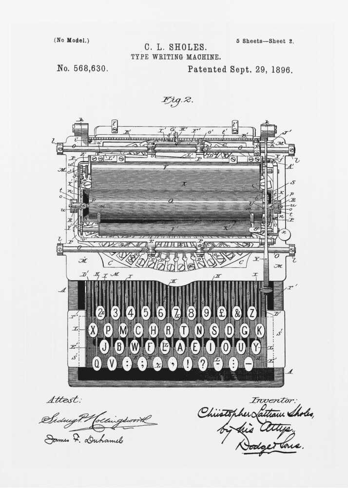 Typewriter Patent 1896 - Poster / Art Print