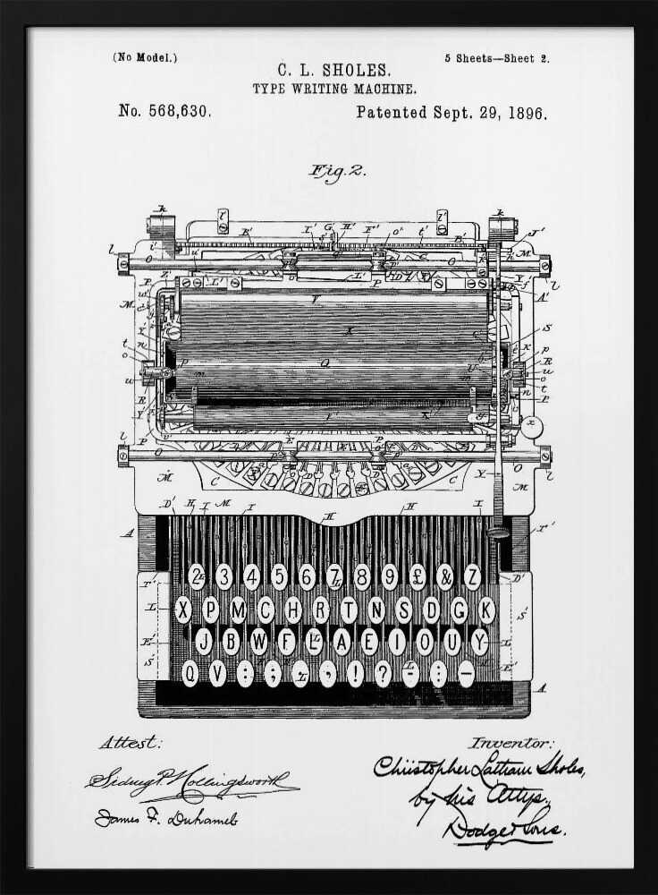 Typewriter Patent 1896 - Poster / Art Print